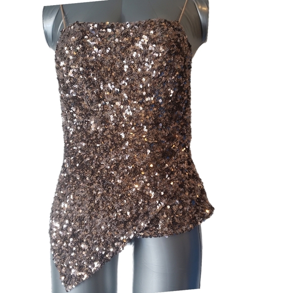 Cachรฉ Bronze Sequin Asymmetrical Cami โ Size L - Picture 1 of 6